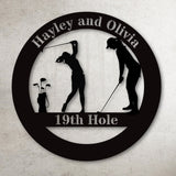 Two Female Golfers Metal Art Sign