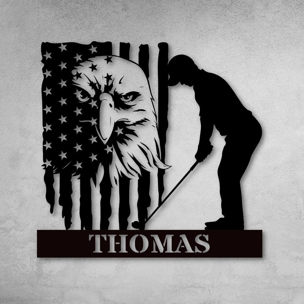 Golfer & Eagle Metal Art Sign